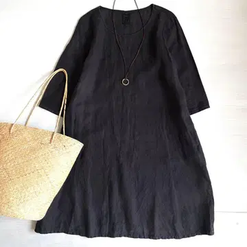 새상품급 URBAN RESEARCH DOORS 린넨 A라인 원피스 블랙