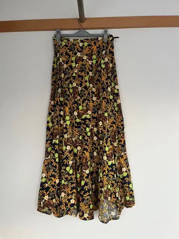 꽃무늬 미모사 롱 스커트 플레어 스커트 M L