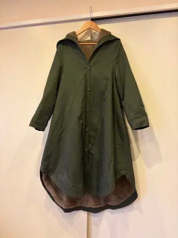 antiqua 안티카 보아 코트 카키 롱 코트 후드 부착 보아 안감