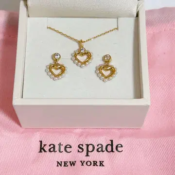 새상품급 케이트 스페이드 목걸이 귀걸이 세트 골드 펄 하트