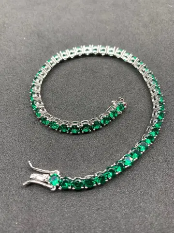 멋짐! 그린 녹색 컬러 지르코니아 테니스 체인 팔찌 실버