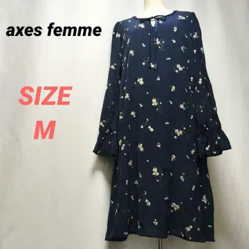 axes femme 엑시즈팜 꽃무늬 자수 원피스 네이비 리본 타이