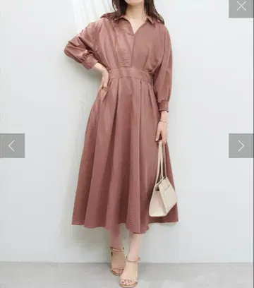 스키퍼 카라 7부 소매 원피스 모카 브라운 슬림