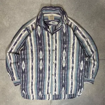 빈티지 긴팔 셔츠 90s 네이티브 무늬 민족 더블 포켓 코튼