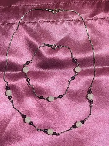 S925 로즈쿼츠 목걸이와 팔찌 세트