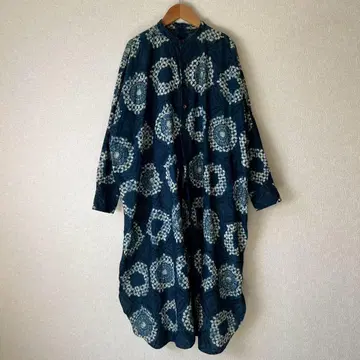 45R 인디고 서클 드레스 셔츠 발염 네이비 나염