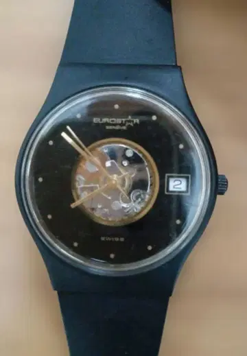 EUROSTAR 블랙 아날로그 손목시계 스위스산