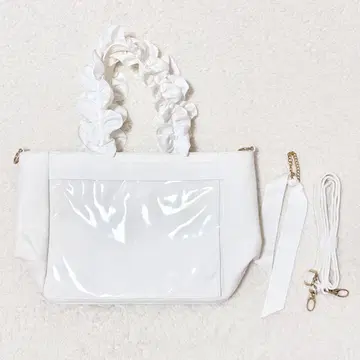 자카마트 A4 2WAY 핸들 프릴 토트백 화이트 이타백 런치매트