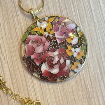 [새상품급] 칠보 세공 시스루 장미 목걸이