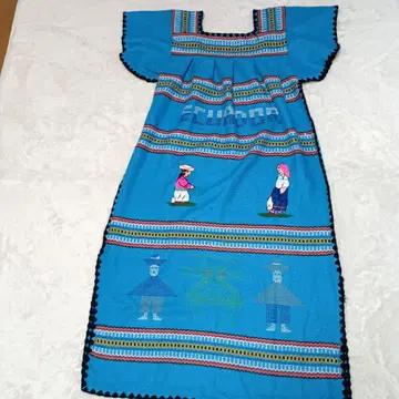 구제 의류 vintage 에콰도르 자수 블루 맥시 원피스 빈티지