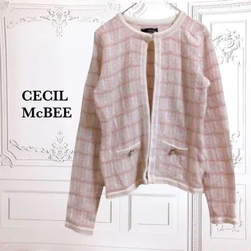 [ 세실 맥비 ] 노카라 자켓 핑크 화이트 [ M ] 체크 가디건