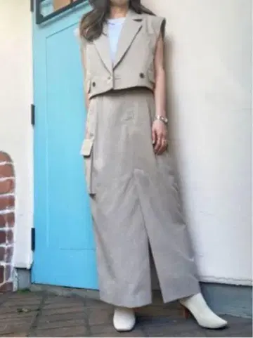 Sov. 린넨 라이크 아이라인 카고 스커트 2024SS 맥시 길이 스커트