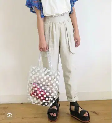 츠모리치사토 린넨 팬츠 헤링본 핀스트라이프