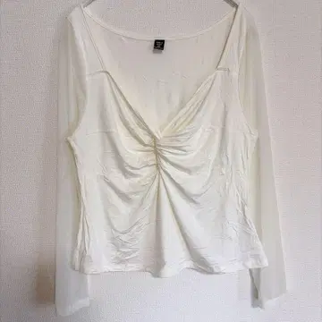 SHEIN 2XL 가슴 트위스트 시어 소매 티셔츠 빅 사이즈 화이트