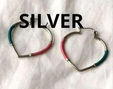빈티지 오픈 하트 실버 후프 귀걸이 SILVER 블루 핑크