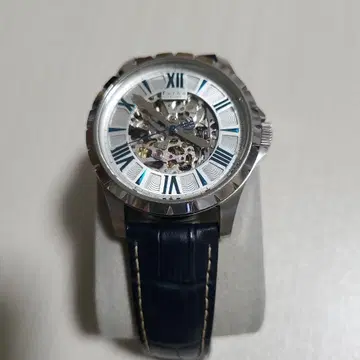 자동 태엽 스켈레톤 손목시계 실버