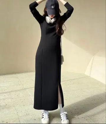 Louere 지퍼 슬릿 I라인 컷 원피스