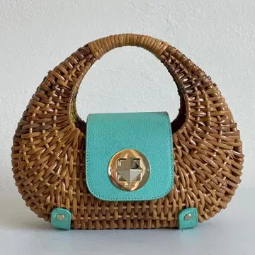 케이트 스페이드 뉴욕 바스켓백 라탄 턴락 터콰이즈 블루