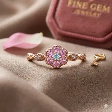 K10 10금 핑크 골드 반지 색석 꽃 플라워 9호 반지