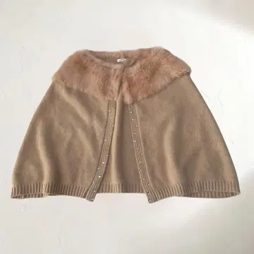 캐시미어 100% 퍼 장식 케이프 판초 베이지 고급 성숙/러블리