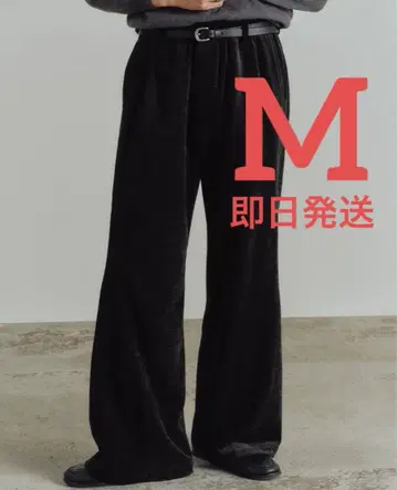 WASHED VELVET CURVE CUT WIDE PANTS