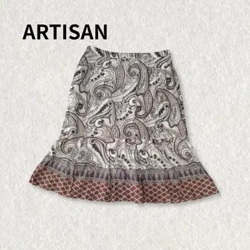 ARTISAN 실크 100% 페이즐리 무늬 플레어 스커트 13호 일본제