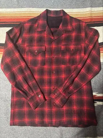 50s 울 옴브레 섀도우 체크 오픈 카라 셔츠 플란넬 셔츠