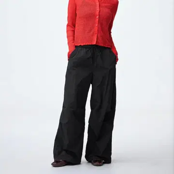 GU 나일론 팬츠 블랙 와이드 팬츠 드로우 스트링 포함