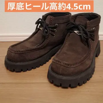 모카신 부츠 브라운 통굽 힐 높이 약 4.5cm