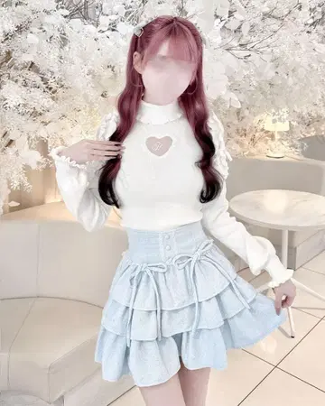 트위드 티어드 프릴 스커트 허니 뮤우