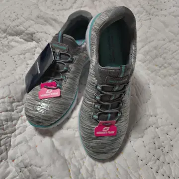 SKECHERS 메모리폼 스니커즈 그레이/터콰이즈