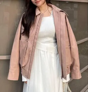 rienda 핑크 오버 사이즈 가죽 자켓