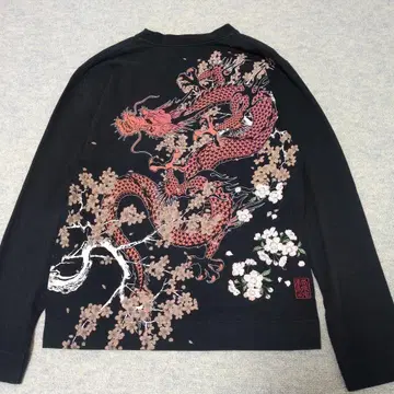 카라쿠리타마시 긴팔 티셔츠 롱 슬리브 용 자수 벚꽃 롱티 일본풍 패턴 M