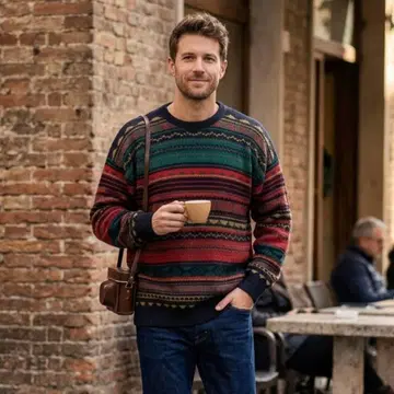 G6510* 발리 니트 L 이탈리아제 메리노울 올 패턴 페어아일