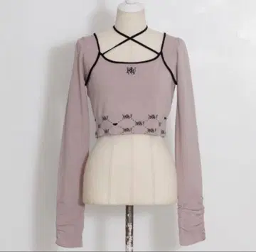 pium 모노그램 테이프 니트 핑크