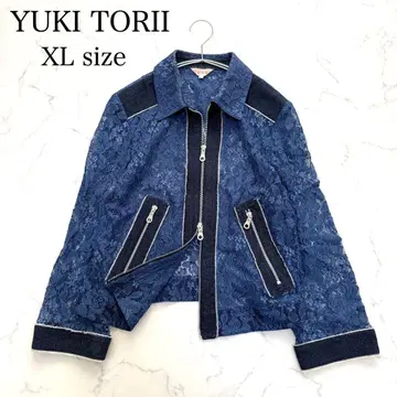 유키토리이 레이스 데님 블루종 더블 지퍼 자켓 블루 XL 사이즈