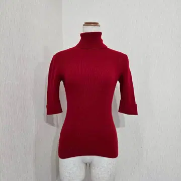 미쉘클랑 터틀넥 리브 니트 레드 (38) 울 100% 신축