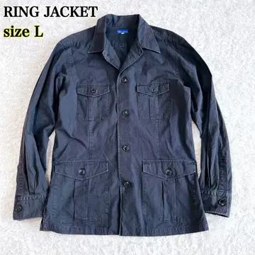 링 재킷 사파리 셔츠 블랙 L 밀리터리 일본제 코튼 100