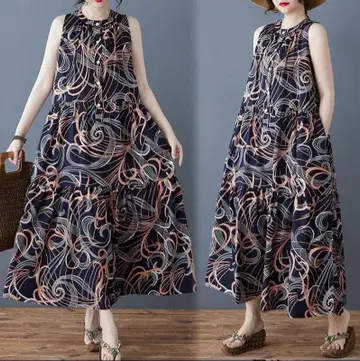 [ 새상품 ] 빅 사이즈 여름옷 보헤미안 프린트 쉬폰 원피스 bn