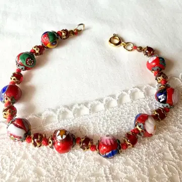 빈티지 베네치아 비즈 팔찌 빨간색 골드 밀피오리