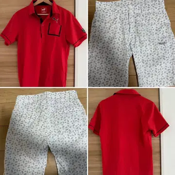 PUMA 레드 피케 셔츠와 골프 팬츠 세트 M 사이즈