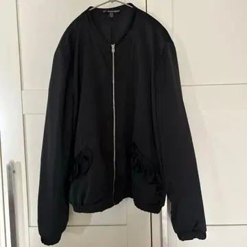 ZARAtrf_outerwear 블랙 새틴 프릴 점퍼 M 사이즈