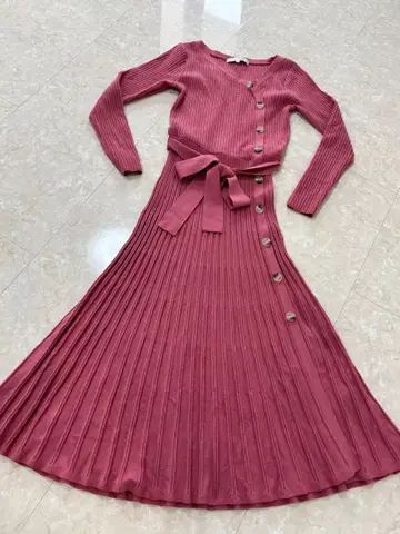 MERCURYDUO 머큐리 듀오 롱 슬리브 아지메 넥 니트 원피스