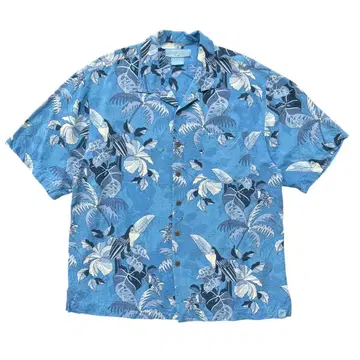 구제 의류 버뮤다 베이 오픈 카라 실크 하와이안 셔츠 오오하시