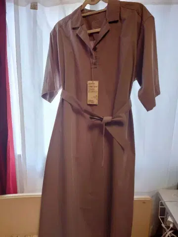 무인양품 오가닉 코튼 7부 소매 원피스 모카 브라운