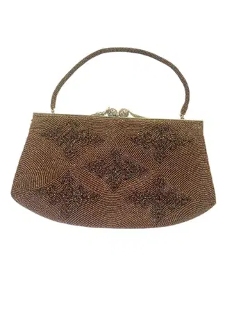 새상품급 빈티지 일본 의류 비즈 자수 브라운 파티 백 클러치 앤티크