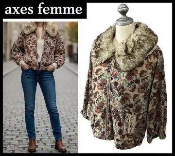 SN47 G2 미사용 액시즈팜 퍼 옷깃 리본 꽃무늬 블루종 M