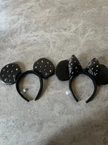 스터드 장식 블랙 미니 마우스 머리띠 세트