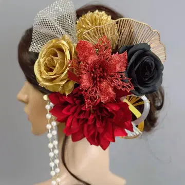 [ 럭셔리 ] 머리 장식 비녀 성인식 졸업식 결혼식 레드 로즈 골드 튤