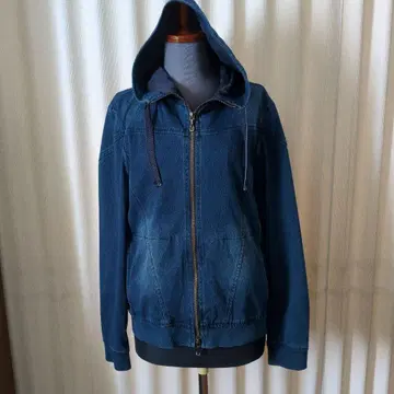 데님풍 후드 부착 집업 후드티